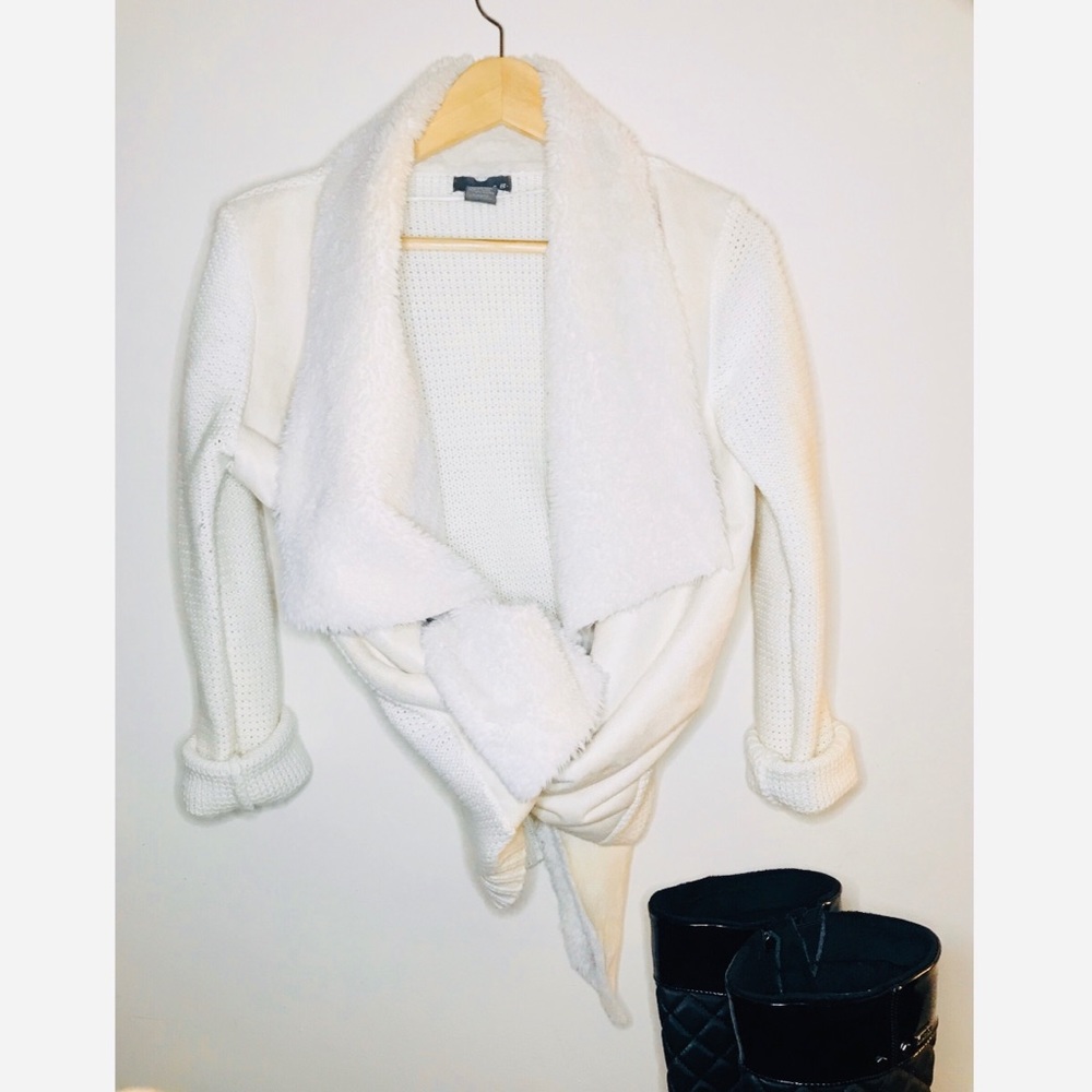 White faux suede/ faux fur cardigan